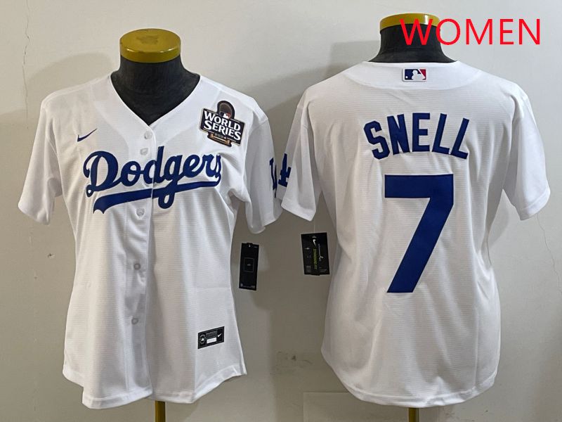 Women Los Angeles Dodgers #7 Snell White Game 2025 Nike MLB Jersey style 3